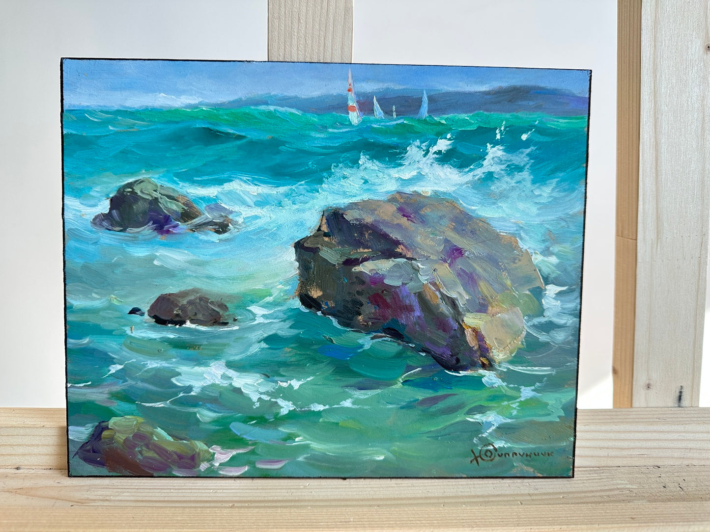 ORIGINAL PAINTING, modern painting, oil painting, impressionism, landscape, seascape, On the seashore,  artist Y. Suprunchuk