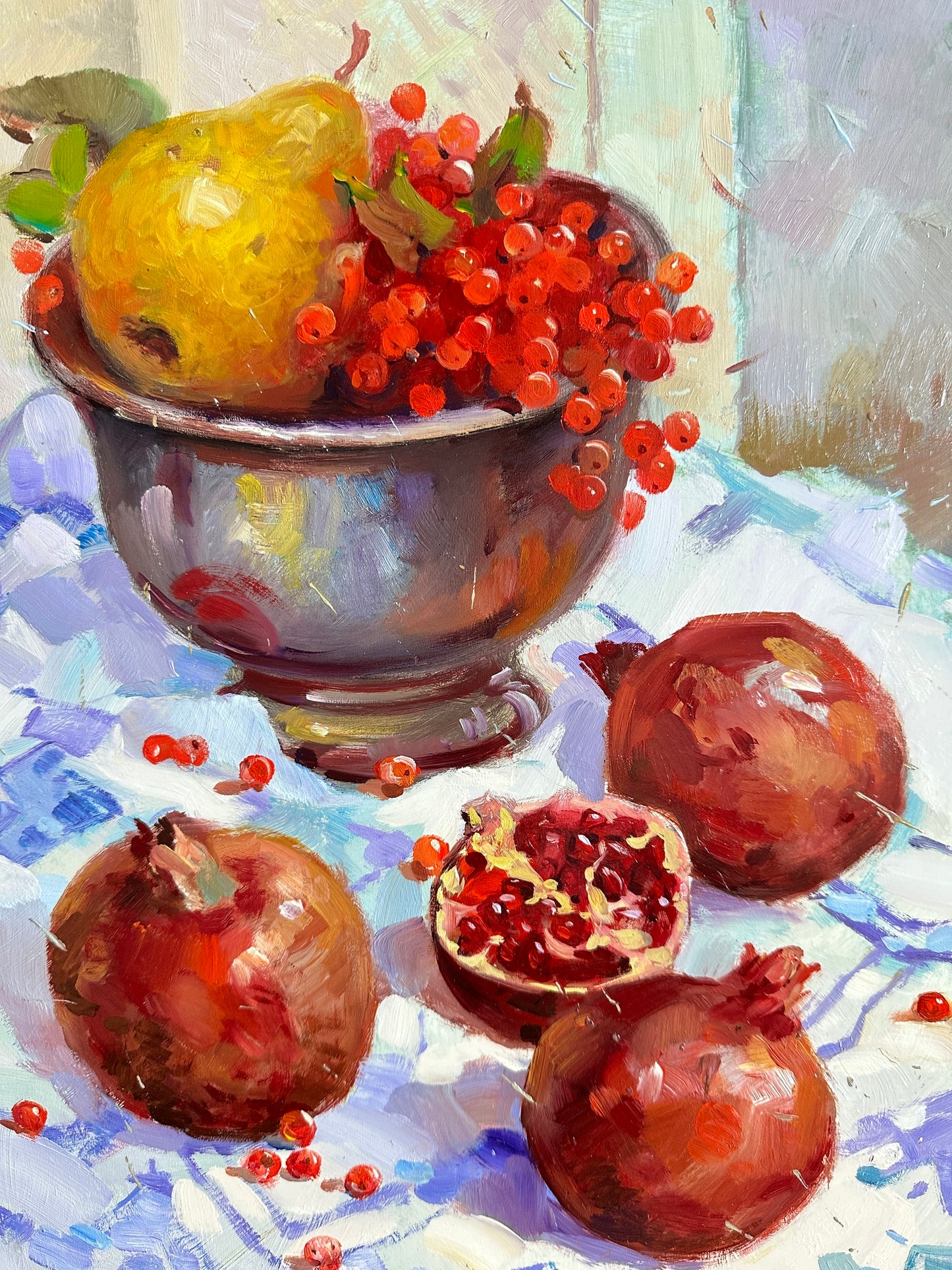 ORIGINAL PAINTING, oil painting, socialist realism, impressionism, rural life, still life, Summer fruits, artist Y. Suprunchuk