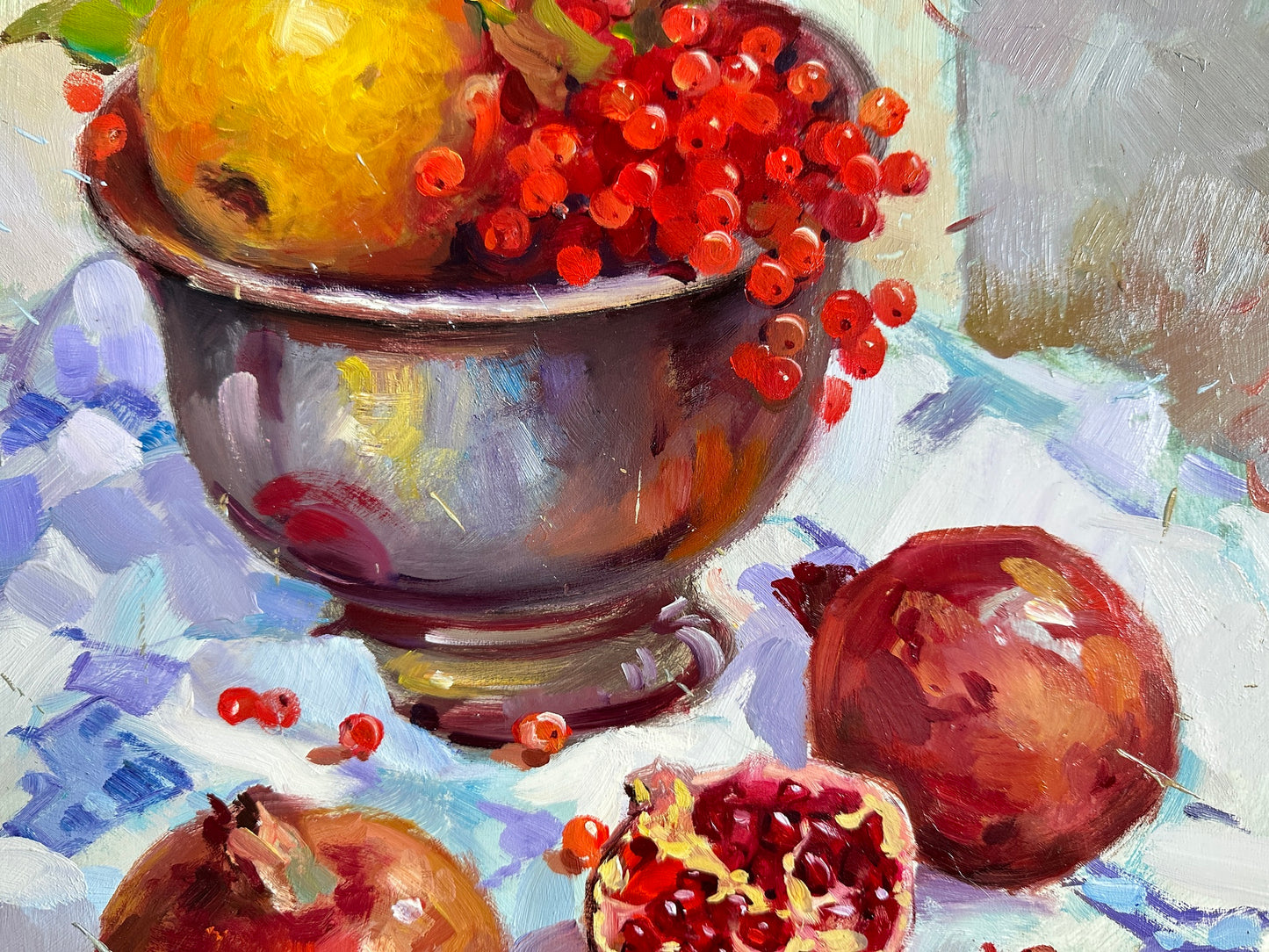 ORIGINAL PAINTING, oil painting, socialist realism, impressionism, rural life, still life, Summer fruits, artist Y. Suprunchuk