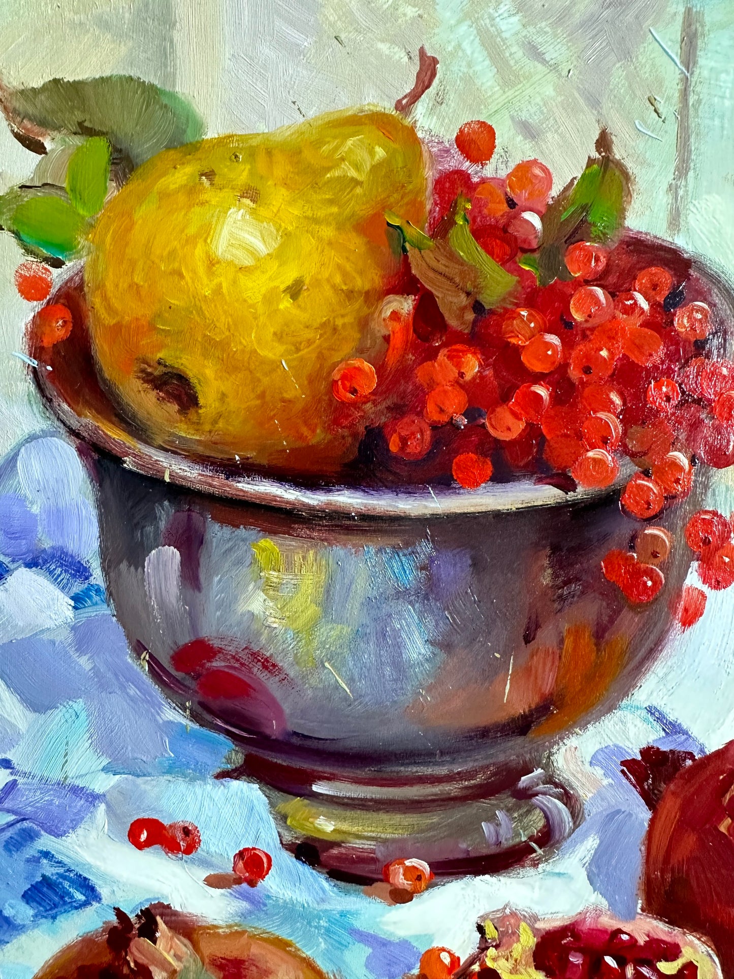 ORIGINAL PAINTING, oil painting, socialist realism, impressionism, rural life, still life, Summer fruits, artist Y. Suprunchuk