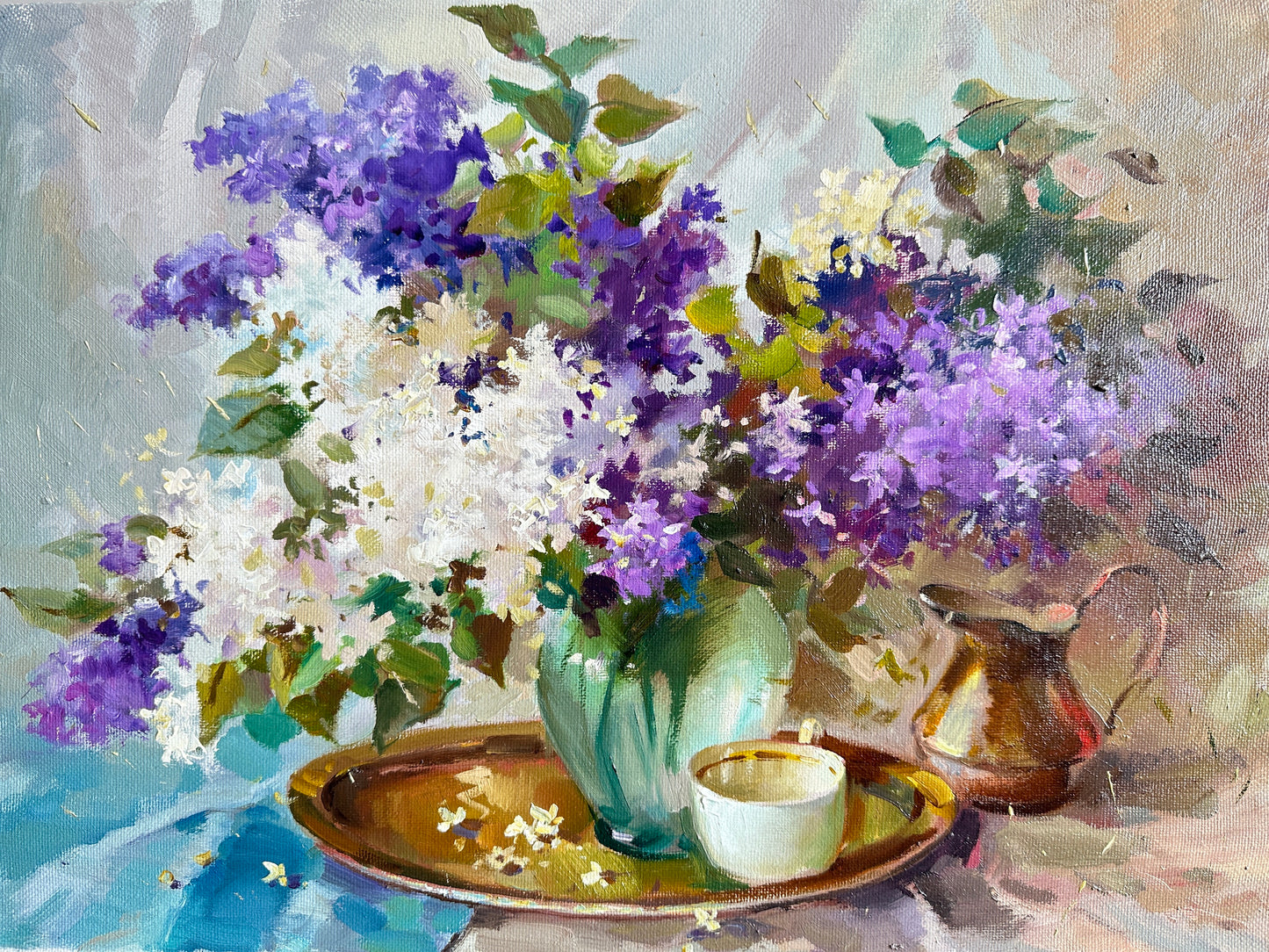 ORIGINAL PAINTING, oil painting, socialist realism, impressionism, rural life, still life, Lilac, artist Y. Suprunchuk