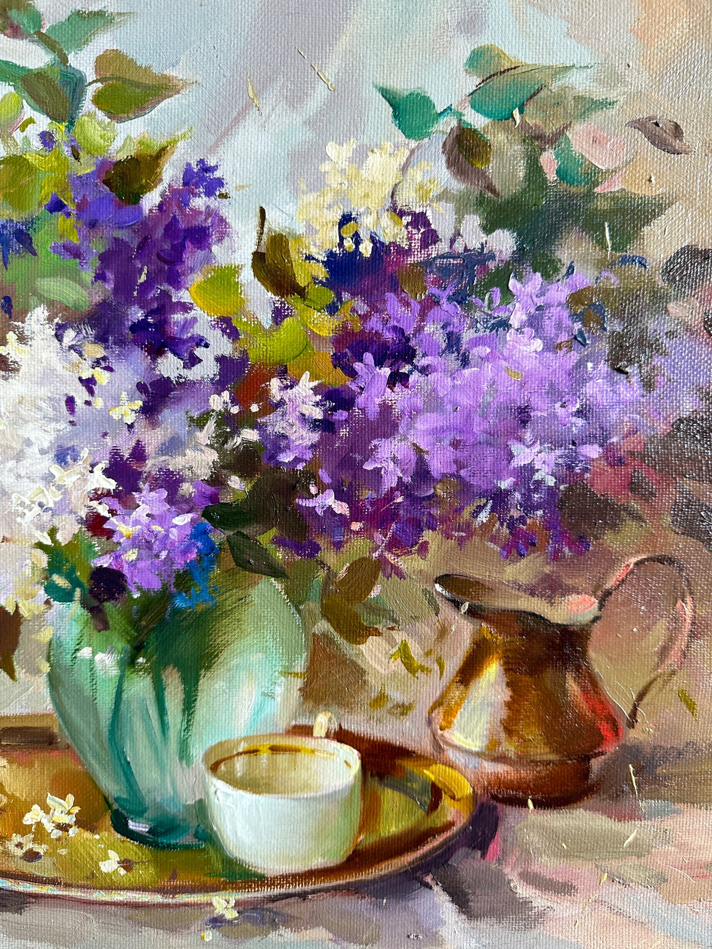 ORIGINAL PAINTING, oil painting, socialist realism, impressionism, rural life, still life, Lilac, artist Y. Suprunchuk