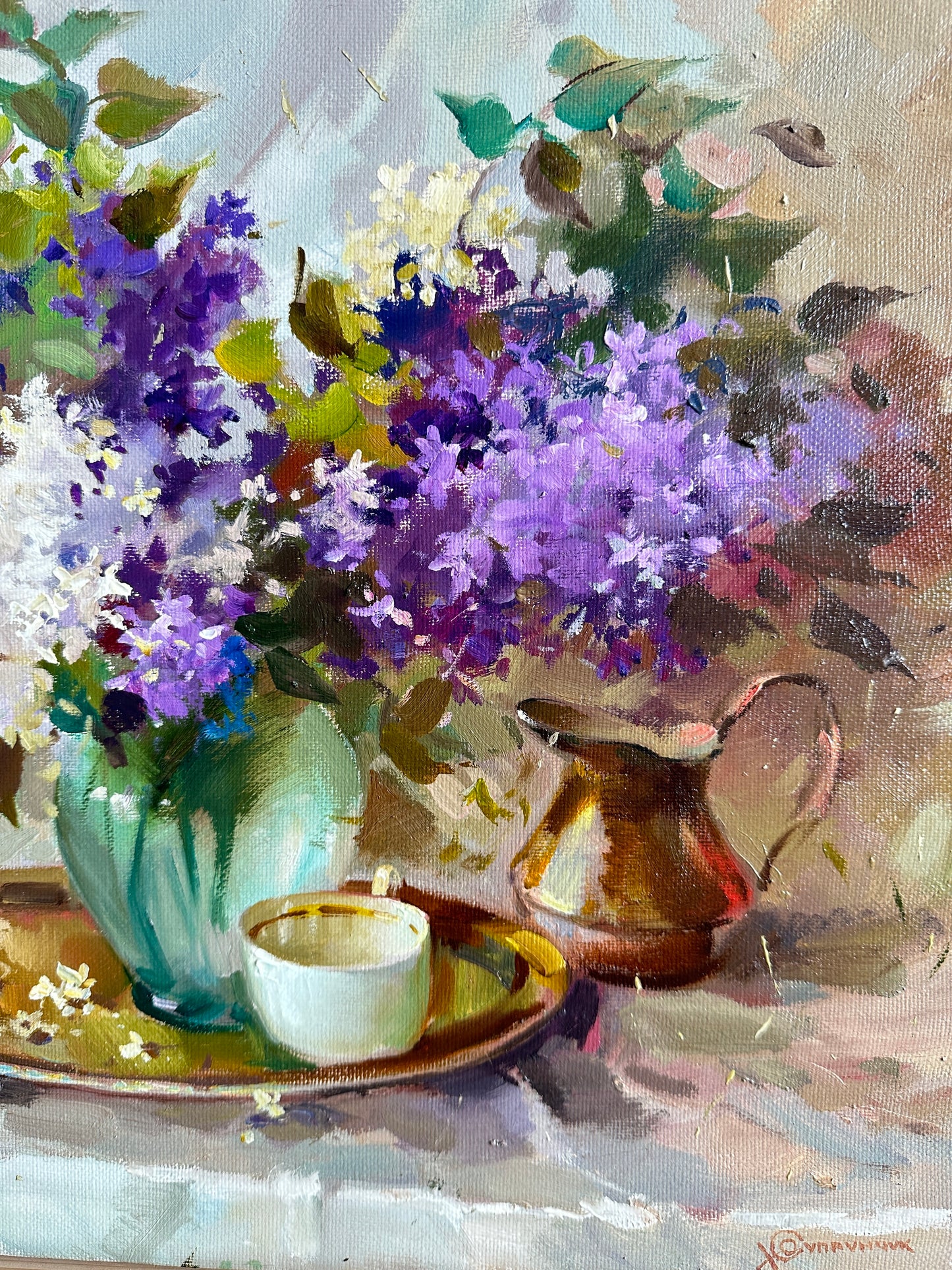 ORIGINAL PAINTING, oil painting, socialist realism, impressionism, rural life, still life, Lilac, artist Y. Suprunchuk