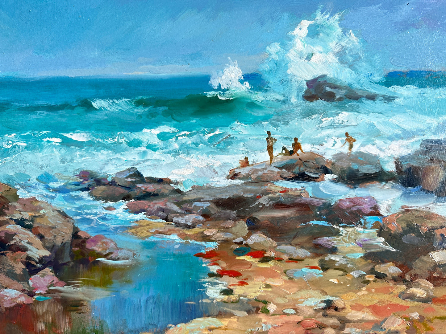 ORIGINAL PAINTING, modern painting, oil painting, impressionism, landscape, seascape, On the seashore, 2020s, artist Y. Suprunchuk