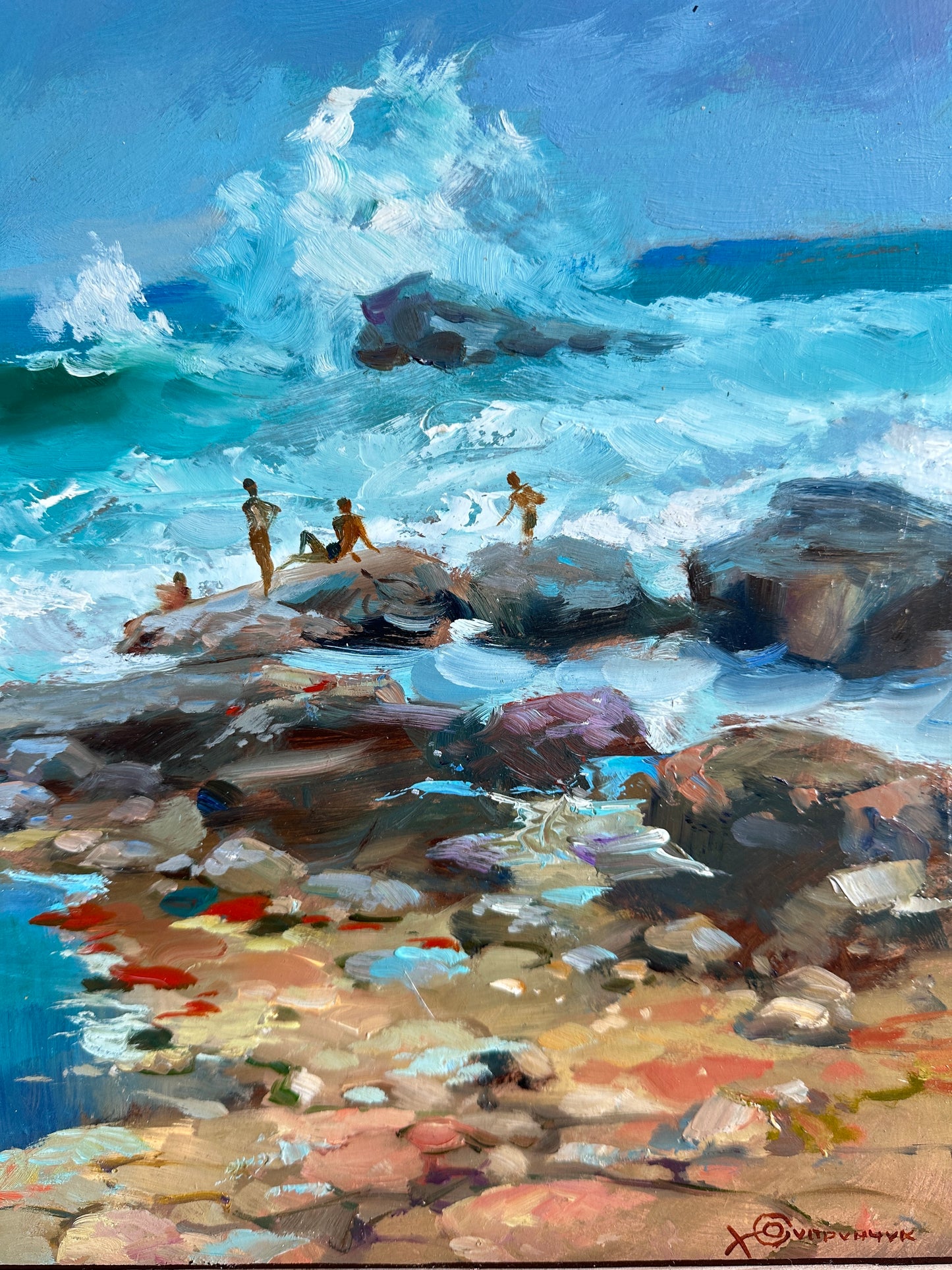 ORIGINAL PAINTING, modern painting, oil painting, impressionism, landscape, seascape, On the seashore, 2020s, artist Y. Suprunchuk