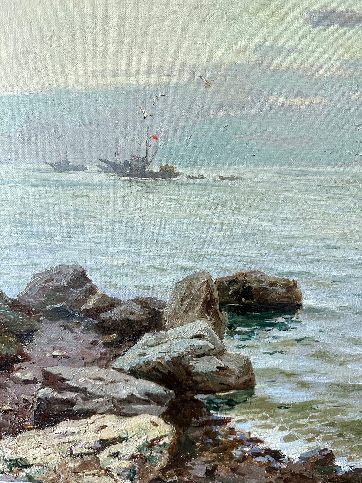 VINTAGE ORIGINAL PAINTING, oil painting, ukrainian painting, impressionism, landscape, Seascape, Rocky Shore, artist S. Yarovoy