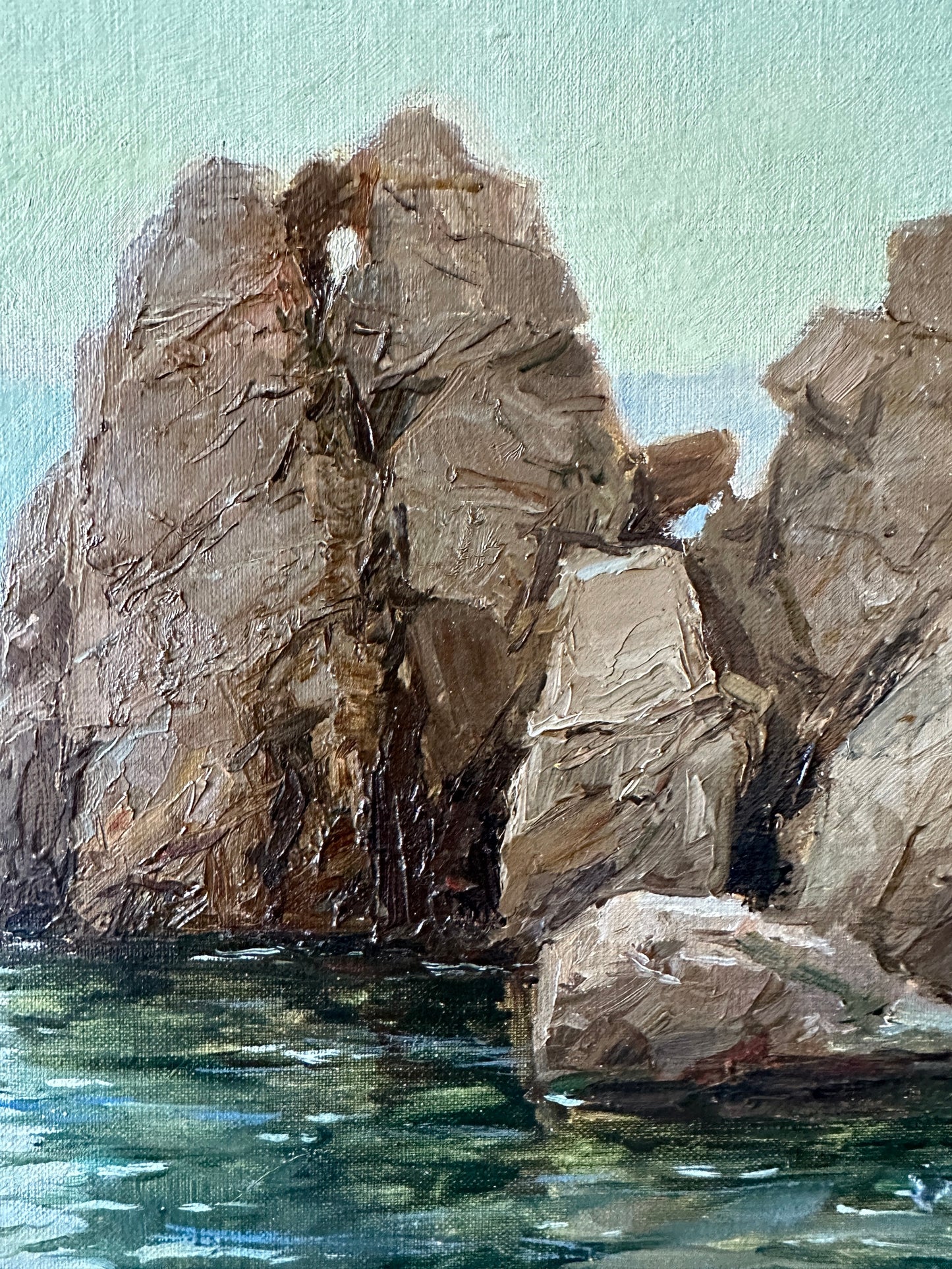 VINTAGE ORIGINAL PAINTING, oil painting, ukrainian painting, impressionism, landscape, Seascape, Rocky Shore, artist S. Yarovoy