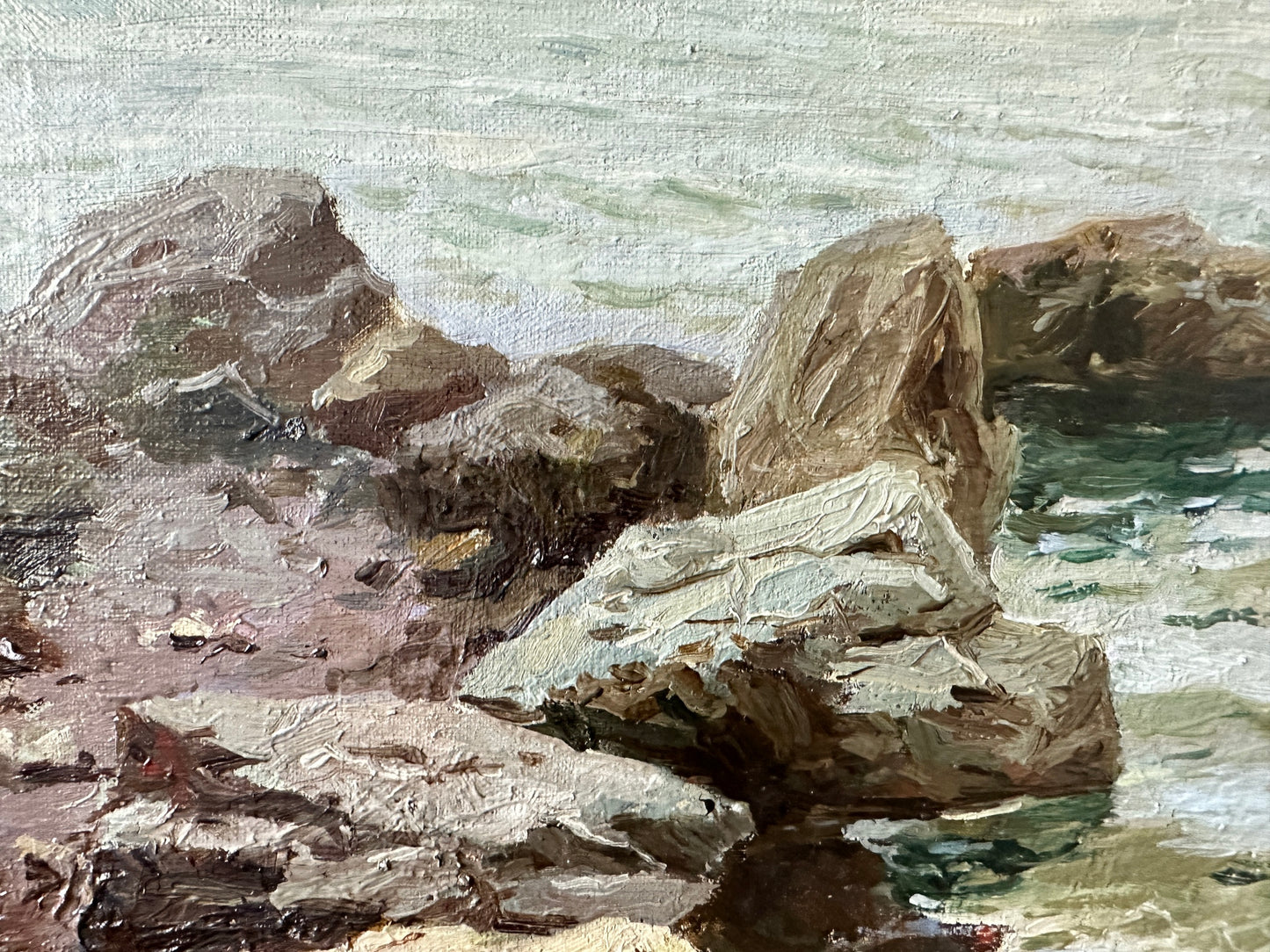 VINTAGE ORIGINAL PAINTING, oil painting, ukrainian painting, impressionism, landscape, Seascape, Rocky Shore, artist S. Yarovoy