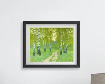 VINTAGE ORIGINAL PAINTING, oil painting, vintage realism, modern painting, impressionism, landscape, Birch Grove, 2018, artist V. Savenets