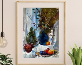 VINTAGE ORIGINAL PAINTING, oil painting, still life, socialist realism, vintage realism, Fruits, Summer gifts, 2022, artist Yu. Suprunchuk