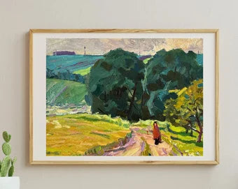 VINTAGE ORIGINAL PAINTING, oil painting, vintage realism, impressionism, landscape, Road to the city, 1977, artist M. Andriychuk