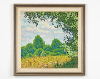 VINTAGE ORIGINAL PAINTING, oil painting, vintage realism, modern painting, impressionism, landscape, Summer day, 2007, artist V. Savenets