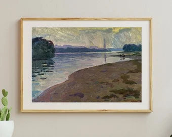 VINTAGE ORIGINAL PAINTING, oil painting, ukrainian painting, impressionism, landscape, On the bank of the river, 1983, artist M. Andriychuk