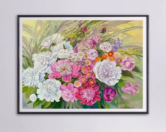 ORIGINAL PAINTING, oil painting, ukrainian painting, vintage realism, modern painting, still life, Peony paradise, artist S. Kostukevych