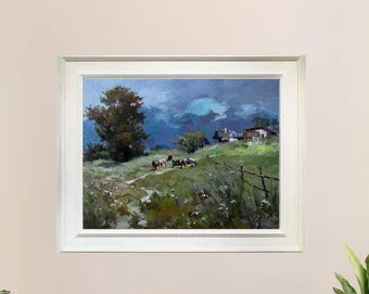 ORIGINAL PAINTING, vintage painting, modern painting, oil painting, impressionism, landscape, Evening, Pasture, 2020s, artist Y. Suprunchuk