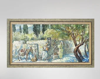 VINTAGE ORIGINAL PAINTING, oil painting, vintage realism, impressionism, landscape, genre, Summer day, Conversation, 2001, artist Y. Dubinin