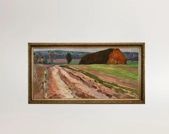 VINTAGE ORIGINAL PAINTING, oil painting, ukrainian painting, impressionism, landscape, Autumn road, 1977, artist M. Andriychuk