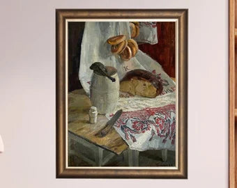 Original oil painting, gift, ukrainian painting, wall art, socialist realism, ukrainian painting, still life, Dinner, artist V. Petukhov