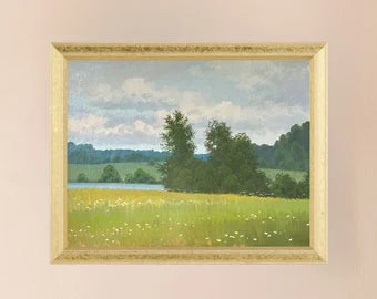 Original painting, gift, ukrainian painting, vintage, wall painting, wall art, landscape, Summer day, Blooming meadow, artist Y. Suprunchuk