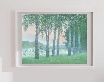 VINTAGE ORIGINAL PAINTING, oil painting, vintage realism, modern painting, impressionism, landscape, Birch Grove, 2020, artist V. Savenets