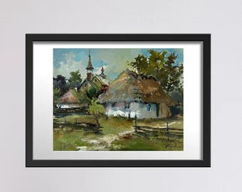 ORIGINAL PAINTING, modern painting, oil painting, impressionism, landscape, rural landscape, Quiet evening, 2020s, artist Y. Suprunchuk