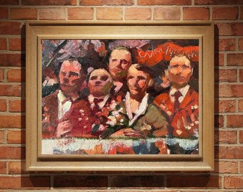 VINTAGE ORIGINAL PAINTING, oil painting, socialist realism, vintage, realism, genre, portrait, Glory to the leaders, 1974, M. Andriychuk