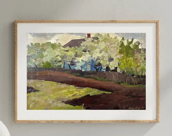 Original oil painting, gift, ukrainian painting, vintage, wall art, impressionism, landscape, Spring day, 1977, artist M. Andriychuk