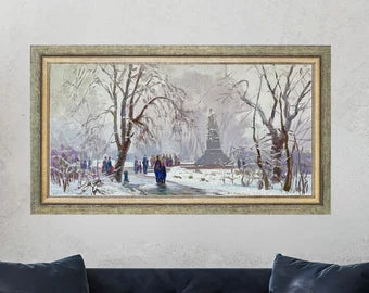 VINTAGE ORIGINAL PAINTING, oil painting, ukrainian painting, vintage painting, impressionism, landscape, Foggy day, 1960, artist I. Lysenko