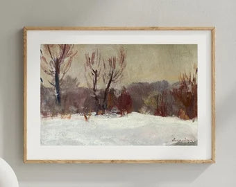 Original oil painting, gift, ukrainian painting, vintage, wall art, impressionism, landscape, Winter day, artist M. Andriychuk