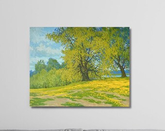 Original oil painting, gift, ukrainian painting, vintage, wall art, impressionism, landscape, Blooming field, artist V. Savenets