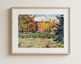 Original oil painting, gift, ukrainian painting, vintage, wall art, impressionism, landscape, Autumn in the park, artist M. Andriychuk