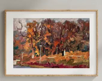 Original oil painting, gift for her, ukrainian painting, vintage, wall art, impressionism, landscape, Autumn day, artist M. Andriychuk