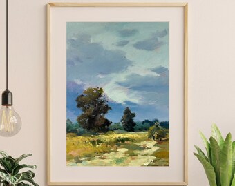 Original oil painting, gift for her, ukrainian painting, vintage, wall art, landscape, Summer thunderstorm, artist Y. Suprunchuk