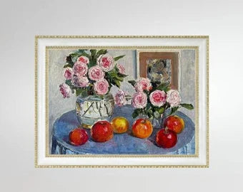 Vintage painting, oil painting, home decor, wall art, still life, flowers painting, Summer flowers, Roses, artist V. Sharkevich