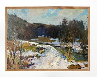 Original painting, ukrainian painting, socialist realism, vintage, wall art, impressionism, landscape, Early spring, artist M. Savych