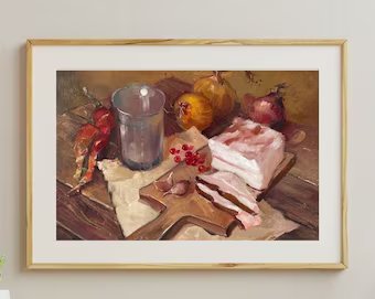 Original painting, gift for her, handmade painting, wall painting, still life, Dinner on the table, artist Y. Suprunchuk