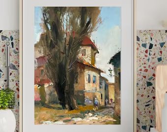 Original oil painting, gift for her, ukrainian painting, vintage, wall art, landscape, Autumn day, artist Y. Suprunchuk