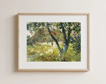 Original oil painting, ukrainian painting, vintage, wall art, landscape, Apple orchard, Home garden, artist Y. Suprunchuk