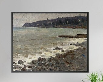 Original oil painting, ukrainian painting, wall art, socialist realism, ukrainian painting, landscape, By the sea, artist V. Petukhov