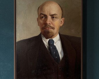 VINTAGE ORIGINAL PAINTING, oil painting, socialist realism, vintage realism, portrait, male portrait, Lenin, artist A. Zotov