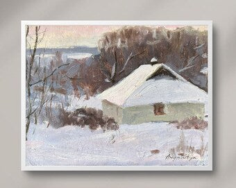 Original painting, ukrainian painting, vintage, wall art, impressionism, landscape, Winter day, artist M. Andriychuk