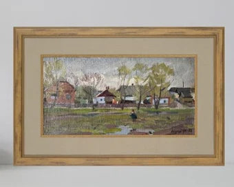 Original painting, ukrainian painting, vintage, wall art, impressionism, landscape, On the outskirts of the village, artist M. Andriychuk