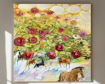 Original painting, gift, ukrainian painting, wall painting, animals, flower painting, landscape, flower dream, artist N. Chernyakhovskaya