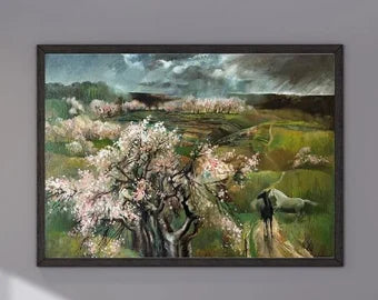 VINTAGE ORIGINAL PAINTING, oil painting, vintage, socialist realism, landscape, Spring thunderstorm, artist  S. Servetnik