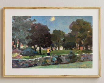 Original painting, ukrainian painting, vintage, wall art, impressionism, landscape, Evening in the park, artist M. Andriychuk