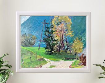 Original painting, ukrainian painting, vintage, wall art, impressionism, landscape, Summer day, artist M. Andriychuk