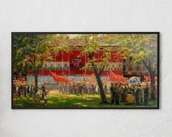 Vintage painting, handmade painting, socialist realism, portrait, USSR, Agitation, Socialist authority, artist V. Luzhetsky