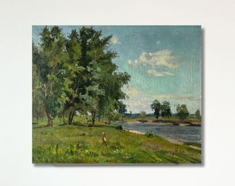 VINTAGE ORIGINAL PAINTING, oil painting, vintage realism, ukrainian painting, impressionism, landscape, Summer day, artist M. Kogan-Shatz