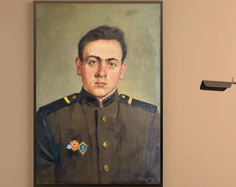 Original oil painting, gift, ukrainian painting, wall art, socialist realism, portrait, Military, Corporal, artist V. Petukhov