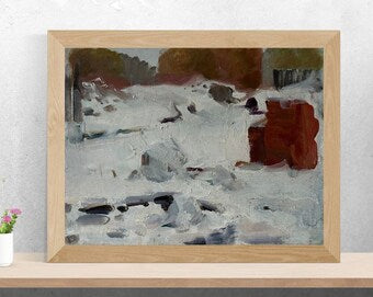 VINTAGE ORIGINAL PAINTING, socialist realism, genre, landscape, Winter day, artist A. Khmelnitsky